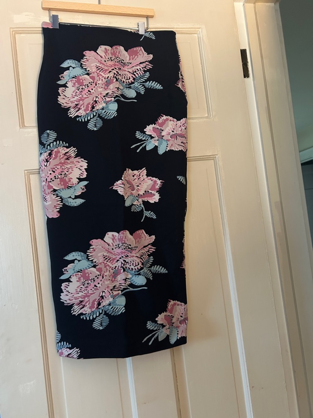 Elizabeth and James Navy Pencil Skirt with Pink Floral Print